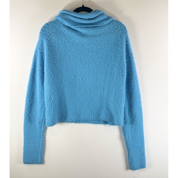 Free People Womens Sweater Blue Stormy Cowl Neck Alpaca Wool Crop Pullover Small - Picture 3 of 10